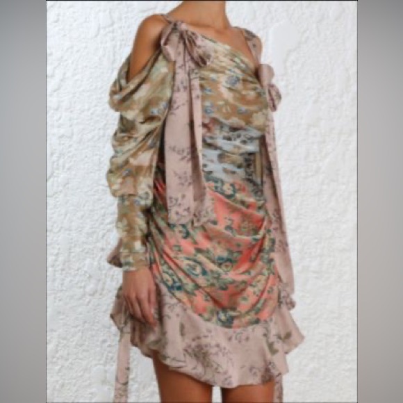 Zimmerman Size 2, Multicolored Floral Printed Silk Unbridled Elixir Draped Dress - Picture 2 of 7